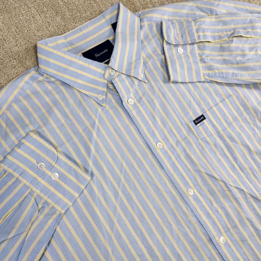Faconnable Shirt Men 2XLT Striped Club Button Down Disco Party Blue Yellow